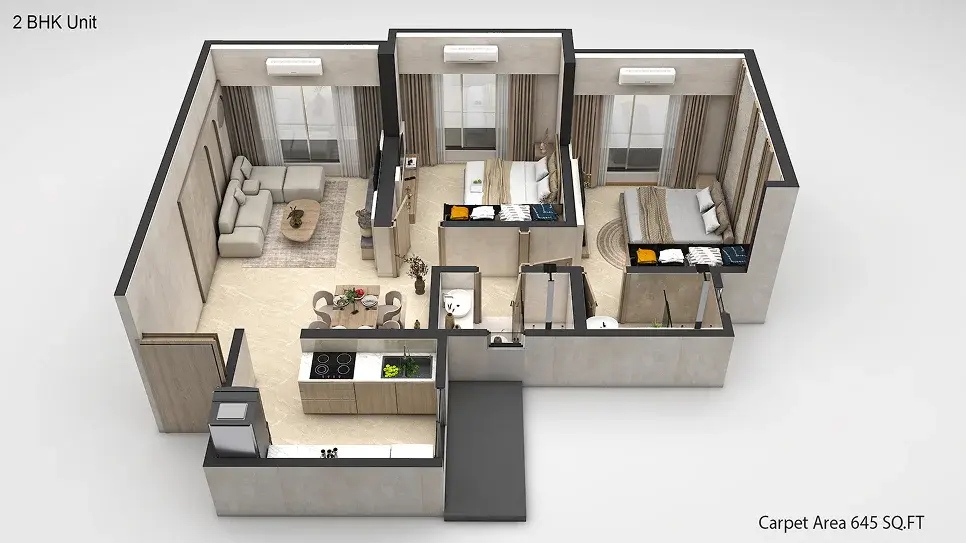 2 BHK 645 Sq.Ft.
