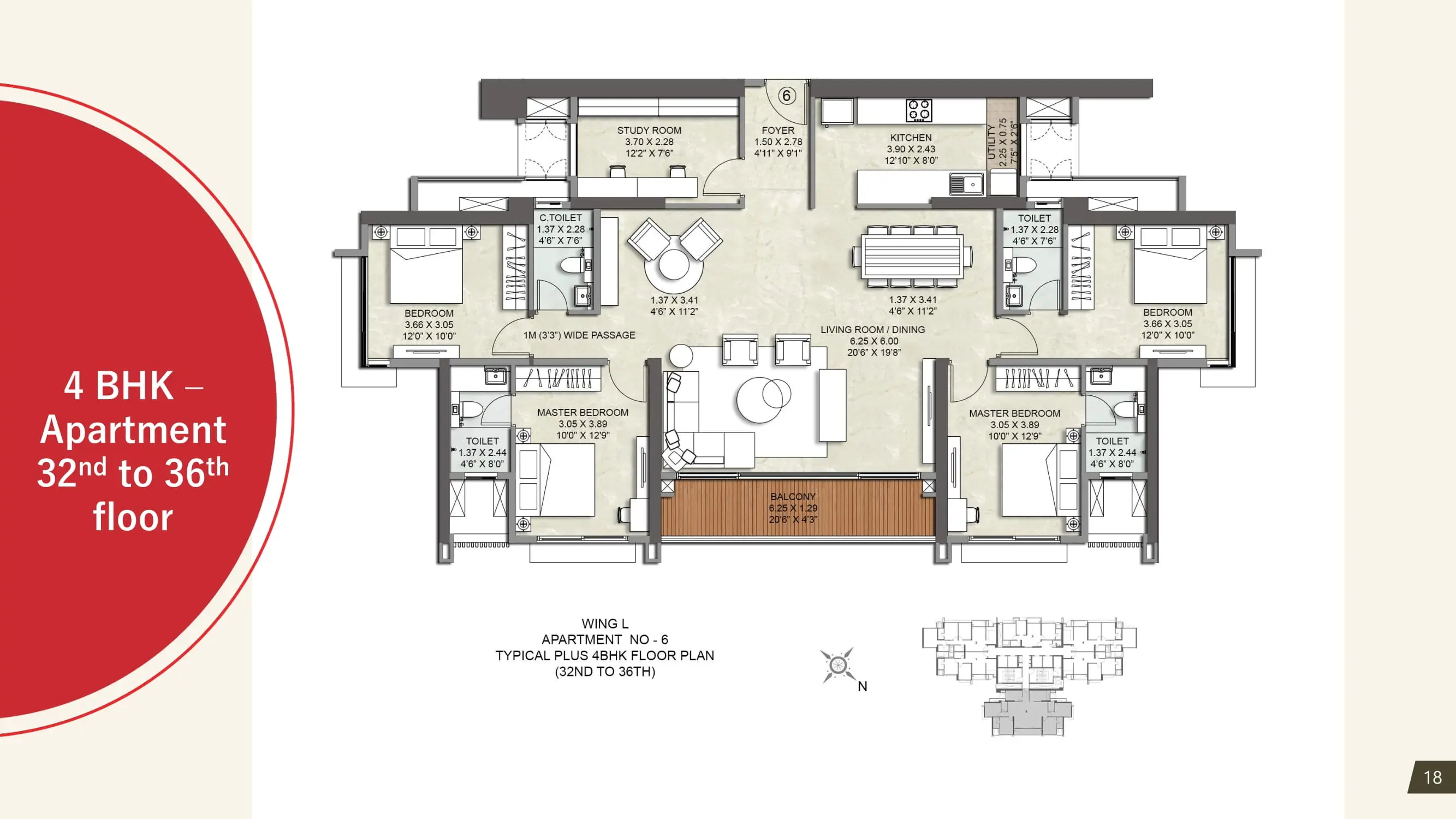 Tower L 4 BHK (32th to 36th Floor Plan)